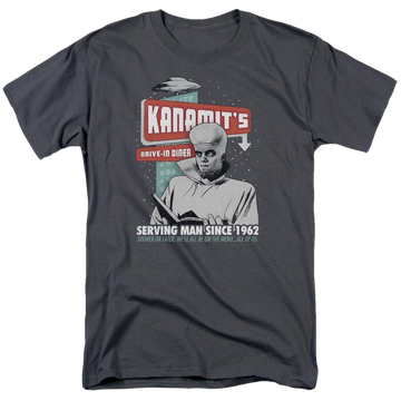 Charcoal men's regular fit t-shirt with The Twilight Zone Kanamits Diner graphic