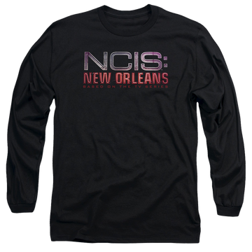 Black men's long sleeve t-shirt with NCIS New Orleans Neon Sign graphic