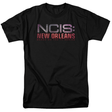 Black men's regular fit t-shirt with NCIS New Orleans Neon Sign graphic