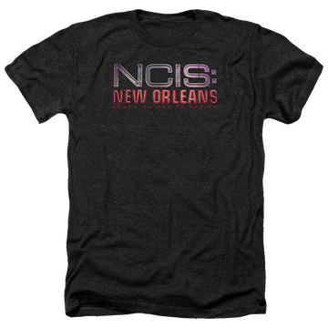 Charcoal men's heather t-shirt with NCIS New Orleans Neon Sign graphic