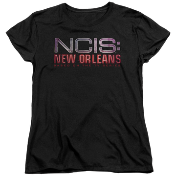Black women's t-shirt with NCIS New Orleans Neon Sign graphic