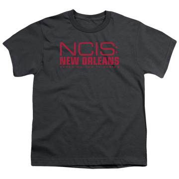 Charcoal youth t-shirt for ages 8 to 12 with NCIS New Orleans Logo graphic