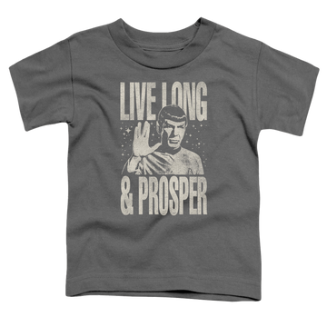 Charcoal toddler t-shirt with Star Trek Prosper graphic
