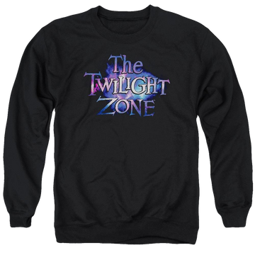 Black men's crewneck sweatshirt with The Twilight Zone Twilight Galaxy graphic