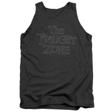 Charcoal men's tank with The Twilight Zone Spiral Logo graphic