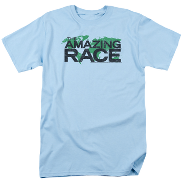 Light blue men's regular fit t-shirt with The Amazing Race Race World graphic