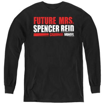 Black youth long sleeve t-shirt with Criminal Minds Future Bride graphic