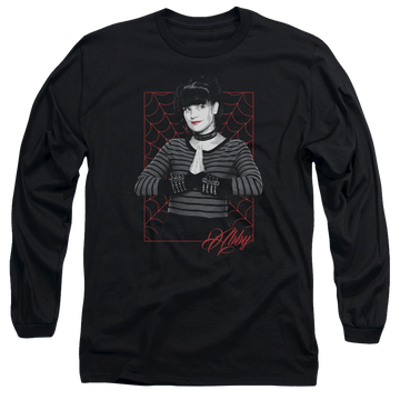 Black men's long sleeve t-shirt with NCIS Abby Webs graphic