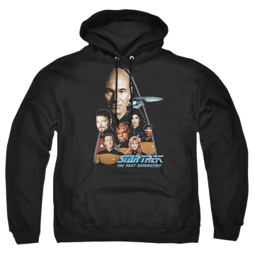 Black pullover hoodie with Star Trek The Next Generation graphic
