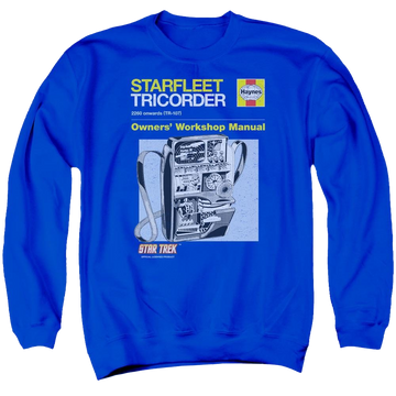 Royal men's crewneck sweatshirt with Star Trek Tricorder Manual graphic