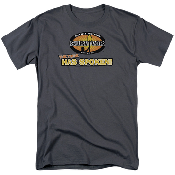Charcoal men's regular fit t-shirt with Survivor Tribe Has Spoken graphic