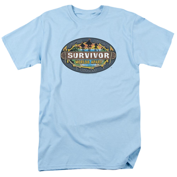 Light blue men's regular fit t-shirt with Survivor Worlds Apart Logo graphic