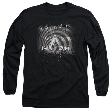 Black men's long sleeve t-shirt with The Twilight Zone I Survived graphic