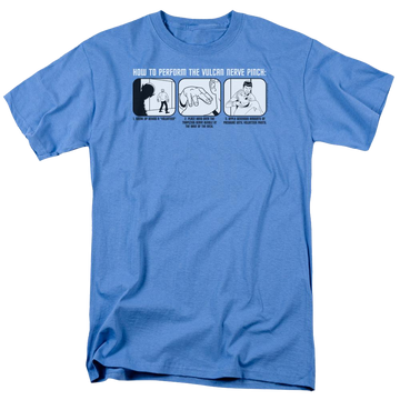 Carolina blue men's regular fit t-shirt with Star Trek The Original Series Vulcan Nerve Pinch graphic