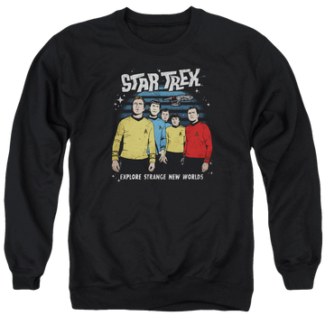 Black men's crewneck sweatshirt with Star Trek Stange New World graphic