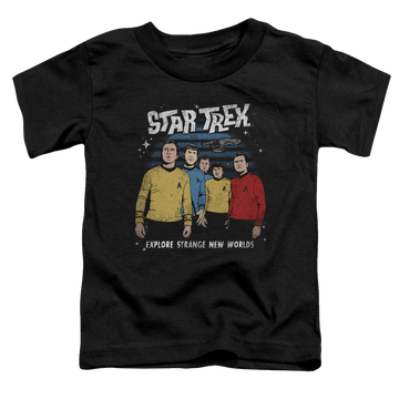 Black toddler t-shirt with Star Trek Stange New World graphic