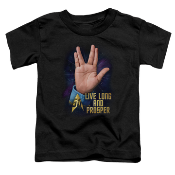 Black toddler t-shirt with Star Trek Llap 50 graphic