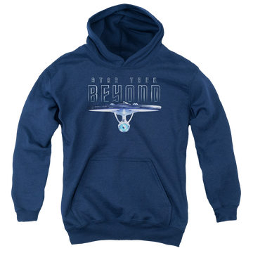 Navy youth hoodie for ages 8 to 12 with Star Trek Beyond Enterprise Beyond graphic