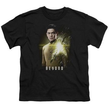 Black youth t-shirt for ages 8 to 12 with Star Trek Beyond Sulu Poster graphic