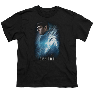 Black youth t-shirt for ages 8 to 12 with Star Trek Beyond Spock Poster graphic