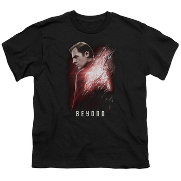 Black youth t-shirt for ages 8 to 12 with Star Trek Beyond Scotty Poster graphic