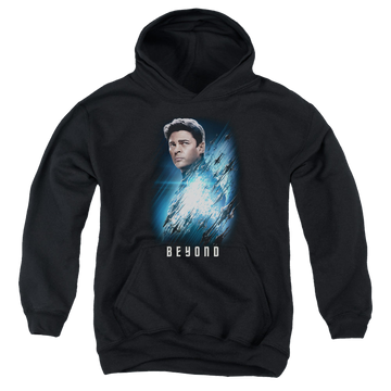Black youth hoodie for ages 8 to 12 with Star Trek Beyond Bones Poster graphic