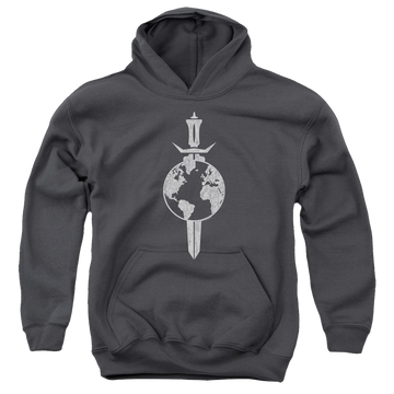 Charcoal youth hoodie for ages 8 to 12 with Star Trek Enterprise Terran Empire graphic