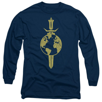 Navy men's long sleeve t-shirt with Star Trek Enterprise Terran Empire graphic