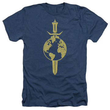 Navy men's heather t-shirt with Star Trek Enterprise Terran Empire graphic