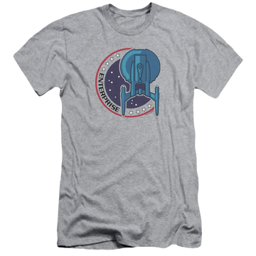 Athletic heather men's premium slim fit t-shirt with Star Trek Enterprise Patch graphic