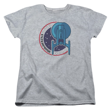 Athletic heather women's t-shirt with Star Trek Enterprise Patch graphic