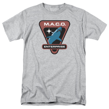 Athletic heather men's regular fit t-shirt with Star Trek Enterprise Maco Patch graphic