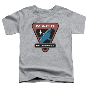 Athletic heather toddler t-shirt with Star Trek Enterprise Maco Patch graphic