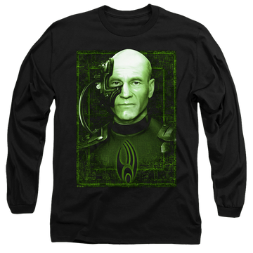 Black men's long sleeve t-shirt with Star Trek Locutus Of Borg graphic