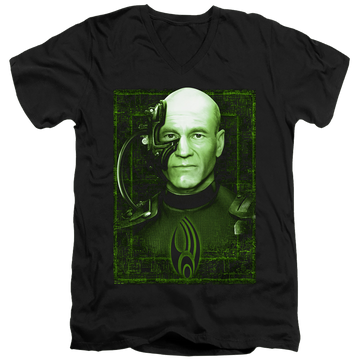 Black men's v-neck t-shirt with Star Trek Locutus Of Borg graphic