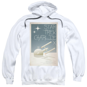 White pullover hoodie with Star Trek Tos Episode 2 graphic