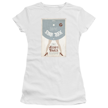 White juniors t-shirt with Star Trek Tos Episode 6 graphic