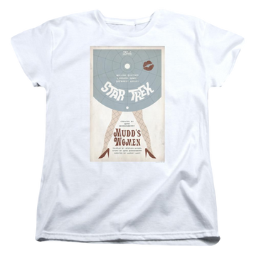 White women's t-shirt with Star Trek Tos Episode 6 graphic
