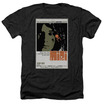Black men's heather t-shirt with Star Trek Tos Episode 8 graphic