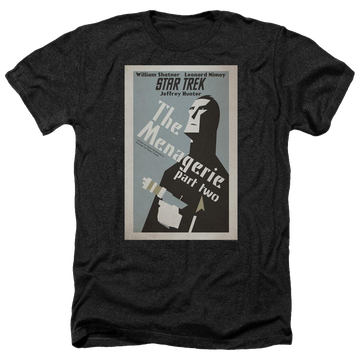 Black men's heather t-shirt with Star Trek Tos Episode 12 graphic