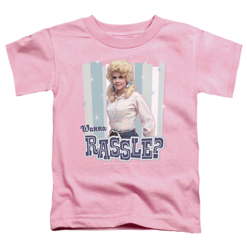 Pink toddler t-shirt with Beverly Hillbillies Wanna Rassle graphic
