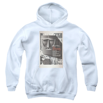 White youth hoodie for ages 8 to 12 with Star Trek The Original Series Tos Episode 13 graphic