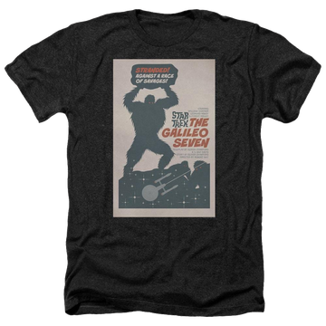 Black men's heather t-shirt with Star Trek Tos Episode 16 graphic