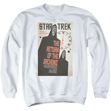 White men's crewneck sweatshirt with Star Trek Tos Episode 21 graphic