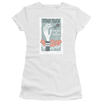 White juniors t-shirt with Star Trek The Original Series Tos Episode 24 graphic