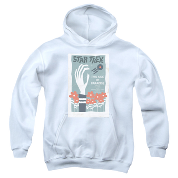 White youth hoodie for ages 8 to 12 with Star Trek The Original Series Tos Episode 24 graphic