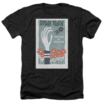 Black men's heather t-shirt with Star Trek Tos Episode 24 graphic
