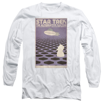 White men's long sleeve t-shirt with Star Trek Tos Episode 27 graphic