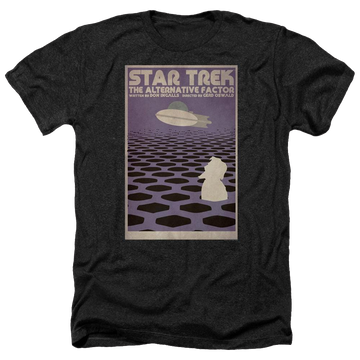 Black men's heather t-shirt with Star Trek Tos Episode 27 graphic