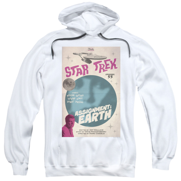White pullover hoodie with Star Trek The Original Series Tos Episode 55 graphic